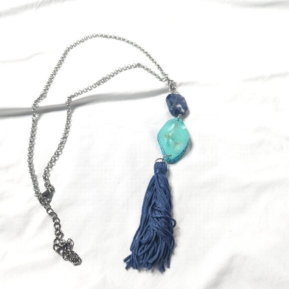 Chicos Womens Statement Necklace Stone Bead Tassell - Picture 1 of 4